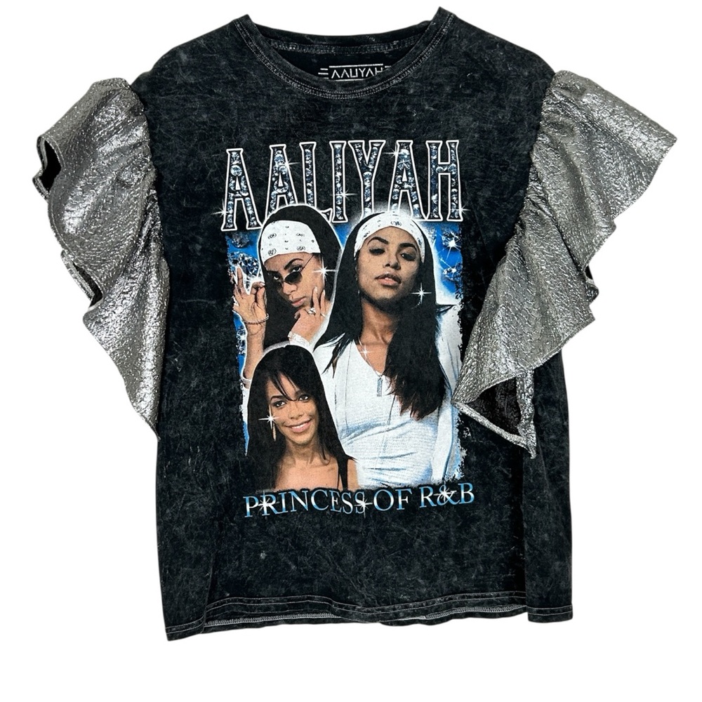 Aaliyah Princess of R&B Upcycled Retro Acid Wash Graphic T-shirt Women's M/L